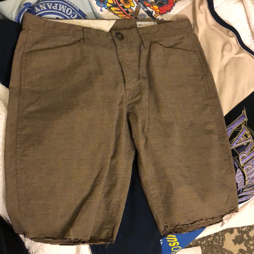Brownish with tiny black plaid men’s shorts